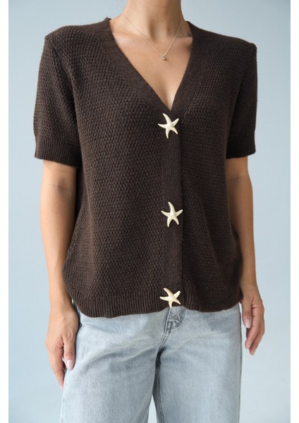 Kadın Yıldız Düğme Aksesuarlı Yarım Kol Hırka