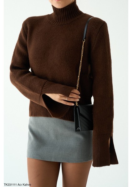 Kadın Yarm Balıkçıl Boğaz Kol Detaylı Kışlık Kazak