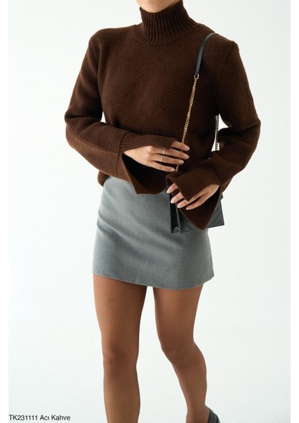 Kadın Yarm Balıkçıl Boğaz Kol Detaylı Kışlık Kazak fiyatları