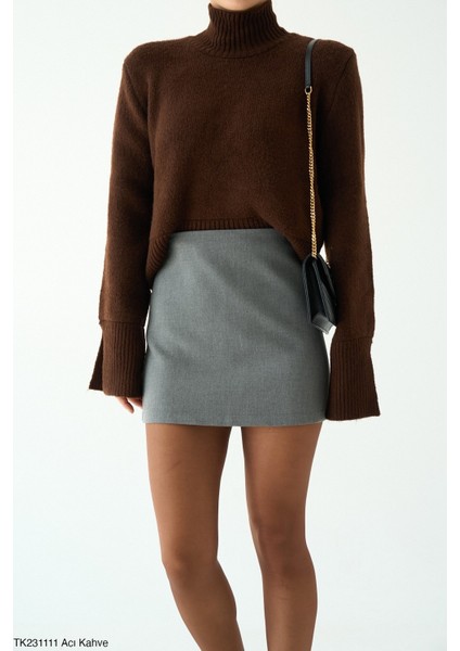 Kadın Yarm Balıkçıl Boğaz Kol Detaylı Kışlık Kazak modelleri