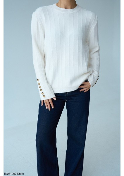 Kadın Kol Düğme Aksesuarlı Triko Kazak fiyatları