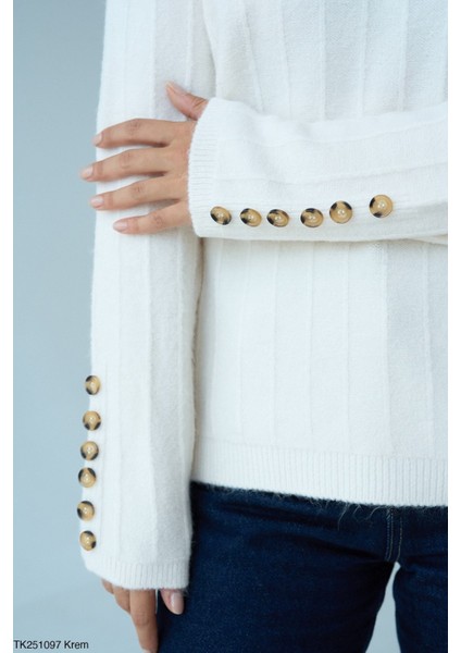 Kadın Kol Düğme Aksesuarlı Triko Kazak modelleri