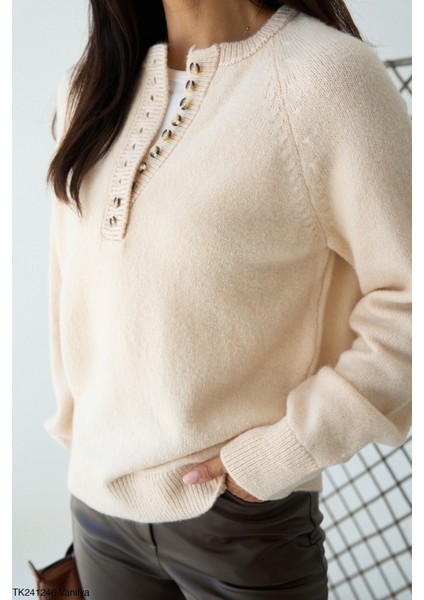Kadın Yarım Düğmeli Kışlık Triko Kazak fiyatları