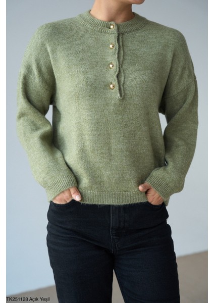 Kadın Yarım Düğmeli Bisiklet Yaka Triko Kazak fiyatları