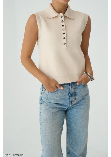 Kadın Erkek Yaka Kolsuz Yarım Düğmeli Kazak modelleri