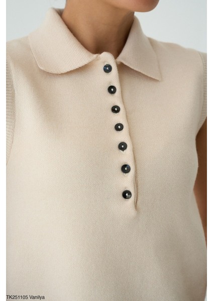 Kadın Erkek Yaka Kolsuz Yarım Düğmeli Kazak fırsatları