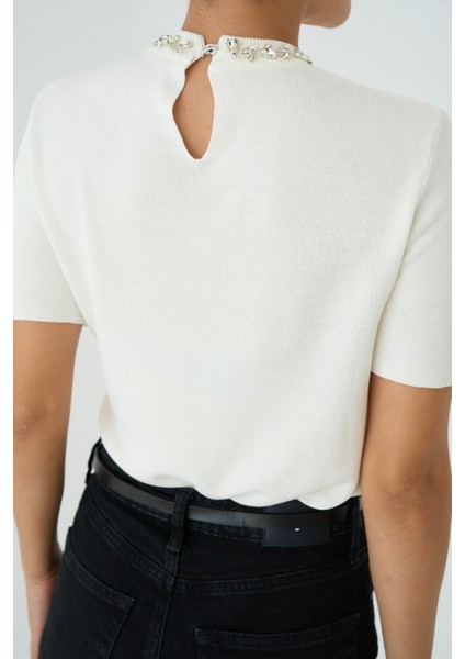 Kadın Bisiklet Yaka Taşlı Kısa Kol Kazak fiyatları