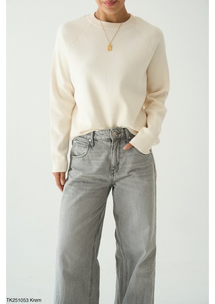 Kadın Bisiklet Yaka Basıc Regular Kesim Kazak