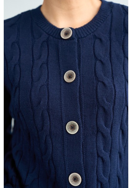 Kadın Saç Örgü Basıc Düğmeli Triko Hırka