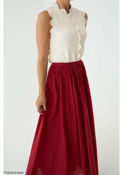 Kadın Yuvarlak Yaka Fırfır Detaylı Triko Yelek fiyatları