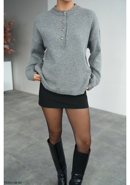 Kadın Yarım Düğmeli Bisiklet Yaka Triko Kazak fiyatları