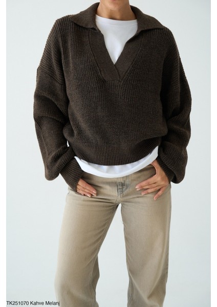 Kadın Erkek Yaka Uzun Kollu Basic Triko Kışlık Kazak