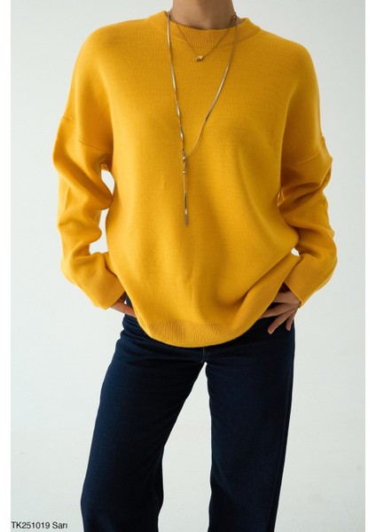 Kadın Bisiklet Yaka Basıc Oversıze Kesim Kazak