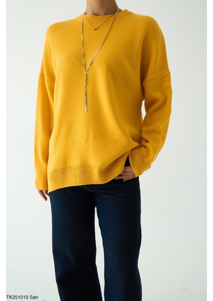 Kadın Bisiklet Yaka Basıc Oversıze Kesim Kazak modelleri