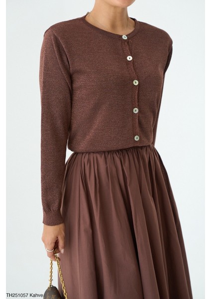 Kadın Simli Ince Sezonlık Düğmeli Hırka