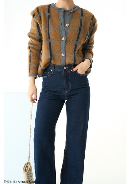 Kadın Full Düğmeli Desenli Triko Kazak fiyatları