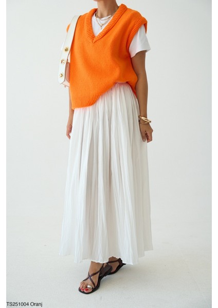 Kadın V Yaka Kısa Kol Triko Süveter modelleri