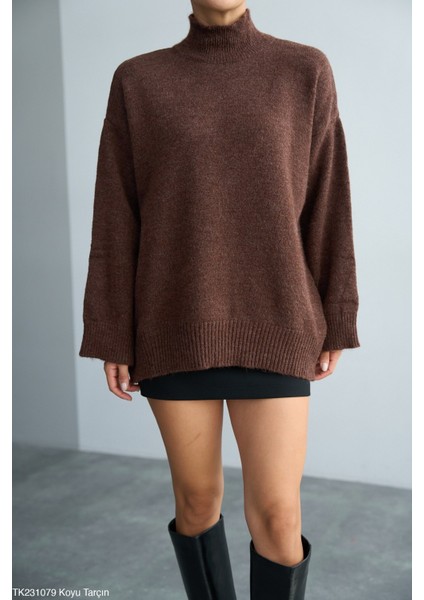 Kadın Yarım Boğaz Uzun Kol Sezonluk Oversize Kazak (Kemersiz) fiyatları