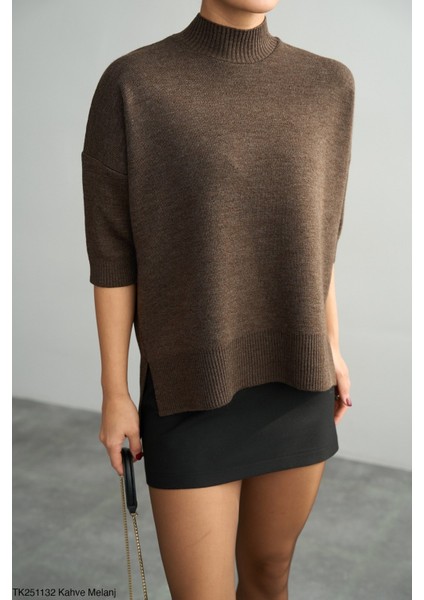 Kadın Yarım Balıkçıl Yaka Kısa Kol Kazak modelleri