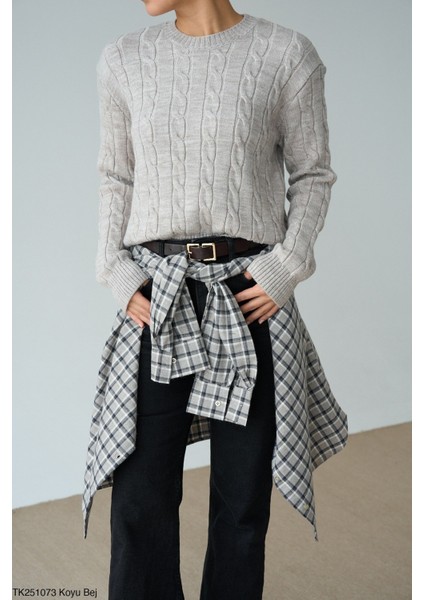 Kadın Basıc Saç Örgü Detaylı Kışlık Kazak fiyatları