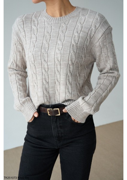 Kadın Basıc Saç Örgü Detaylı Kışlık Kazak modelleri