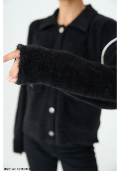 Kadın Erkek Yaka Ceket Tipi Peluş Düğmeli Kışlık Hırka