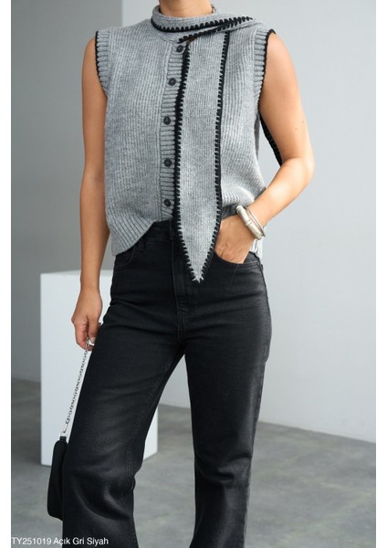 Kadın Fular Yaka Düğmeli Yelek modelleri