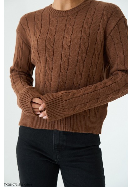 Kadın Basıc Saç Örgü Detaylı Kışlık Kazak modelleri