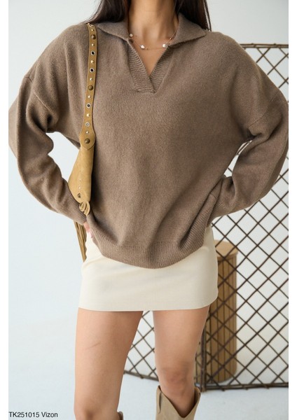 Kadın Erkek Yaka Uzun Kollu Basic Triko Kışlık Kazak