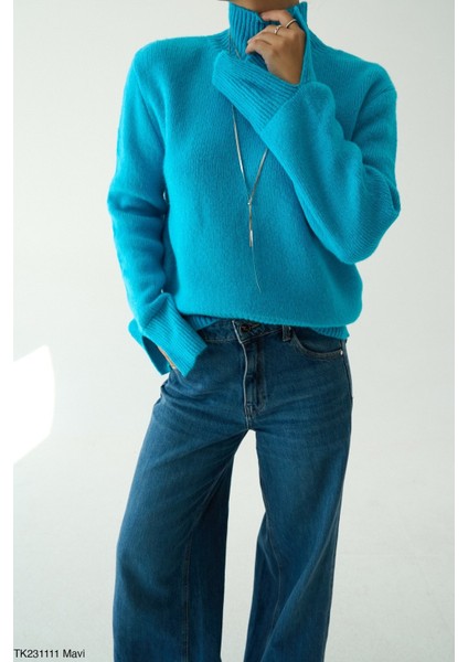 Kadın Yarm Balıkçıl Boğaz Kol Detaylı Kışlık Kazak