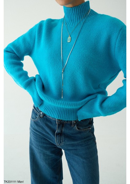 Kadın Yarm Balıkçıl Boğaz Kol Detaylı Kışlık Kazak fiyatları