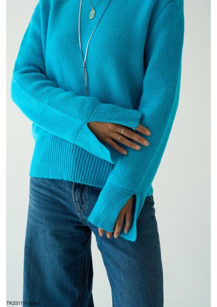 Kadın Yarm Balıkçıl Boğaz Kol Detaylı Kışlık Kazak modelleri