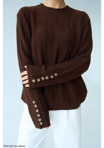 Kadın Kol Düğme Aksesuarlı Triko Kazak modelleri