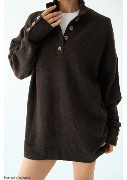 Kadın Yarım Düğmeli Boğazlı Triko Kazak fiyatları