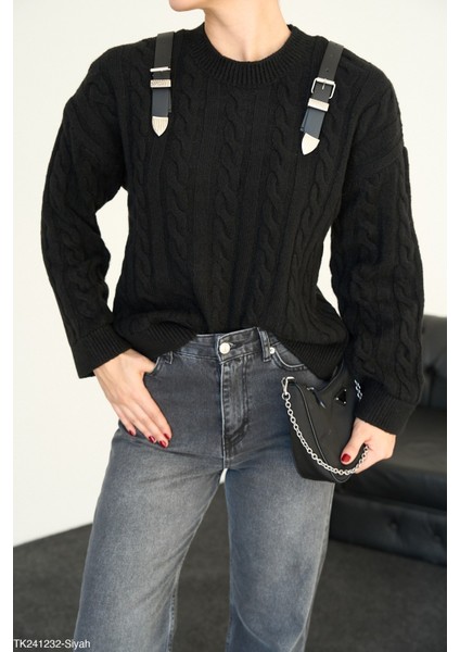 Kadın Aksesuarlı Örgü Desenli Kazak fiyatları