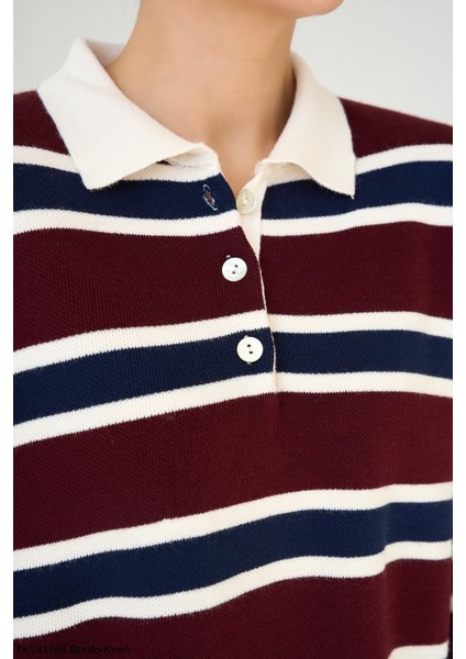 Kadın Erkek Yaka Çizgili Yarım Düğmeli Triko Kazak fiyatları