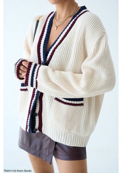 Kadın Fitilli Cepli Oversize Triko Hırka