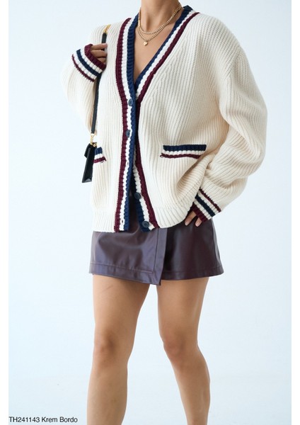 Kadın Fitilli Cepli Oversize Triko Hırka fiyatları