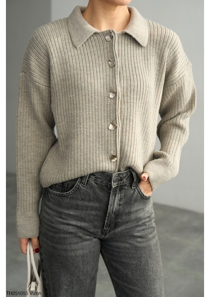 Kadın Erkek Yaka Fitilli Full Düğmeli Triko Hırka modelleri