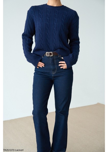 Kadın Basıc Saç Örgü Detaylı Kışlık Kazak