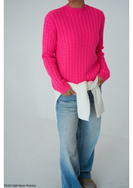 Kadın Basıc Saç Örgü Detaylı Kışlık Standart Kazak