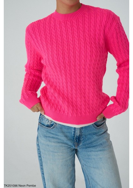 Kadın Basıc Saç Örgü Detaylı Kışlık Standart Kazak modelleri