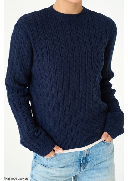 Kadın Basıc Saç Örgü Detaylı Kışlık Standart Kazak