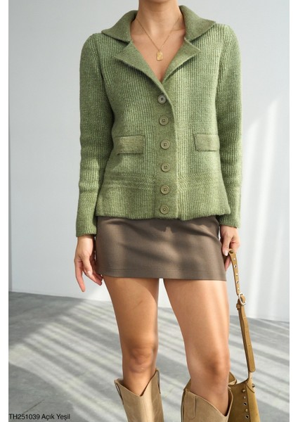 Kadın Erkek Yaka Ceket Tipi Düğmeli Kışlık Hırka