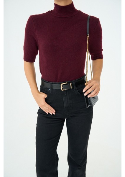 Kadın Yarım Balıkçıl Yaka Kısa Kol Kazak modelleri