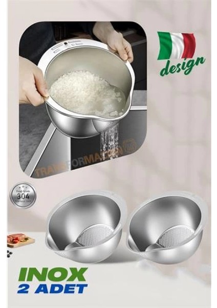 Inox Süzgeç Pirinç Makarna Salata Süzgeci 304 Paslanmaz Çelik 2 Adet