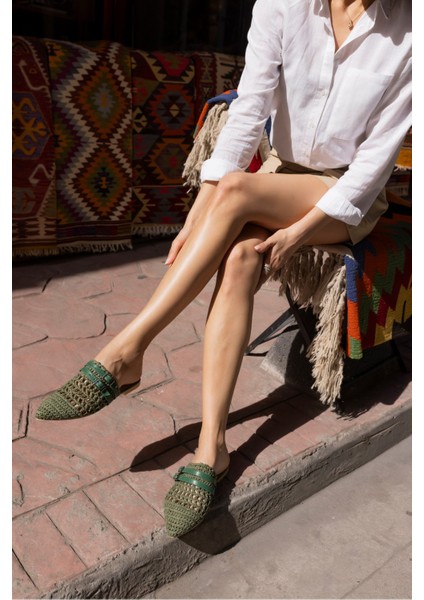 Raffia Kadin Siyah Örgu Kemerli Hasir Terlik fiyatları