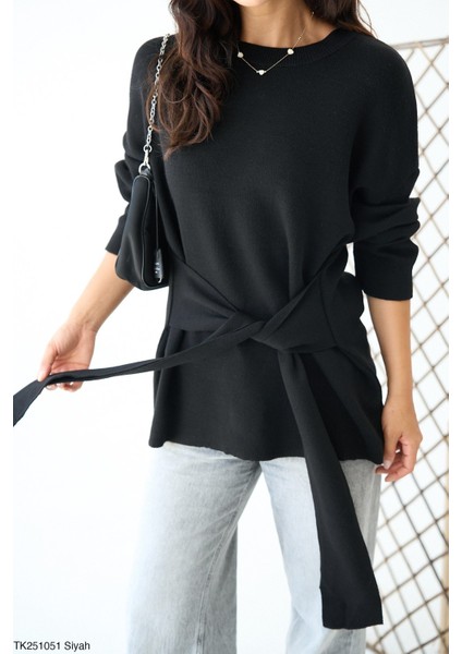 Kadın Geniş Kol Kendinden Kuşaklı Triko Kazak fiyatları