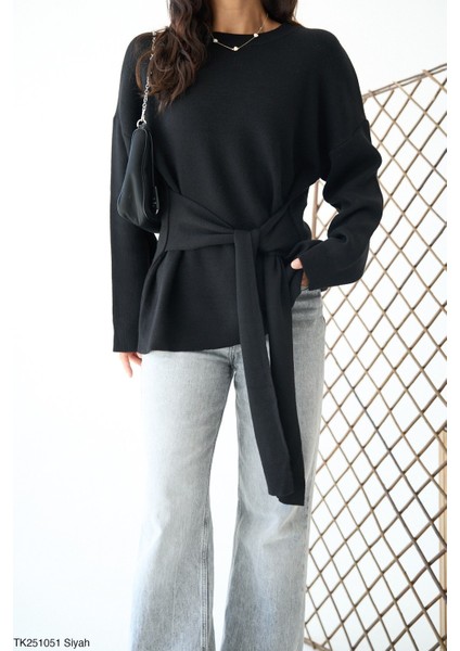 Kadın Geniş Kol Kendinden Kuşaklı Triko Kazak modelleri