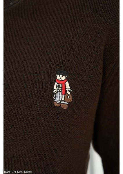 Kadın Bisiklet Yaka Nakışlı Triko Kazak fiyatları